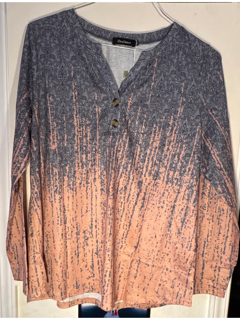 Deadmore Women’s Gray and Peach Ombre Henley Top